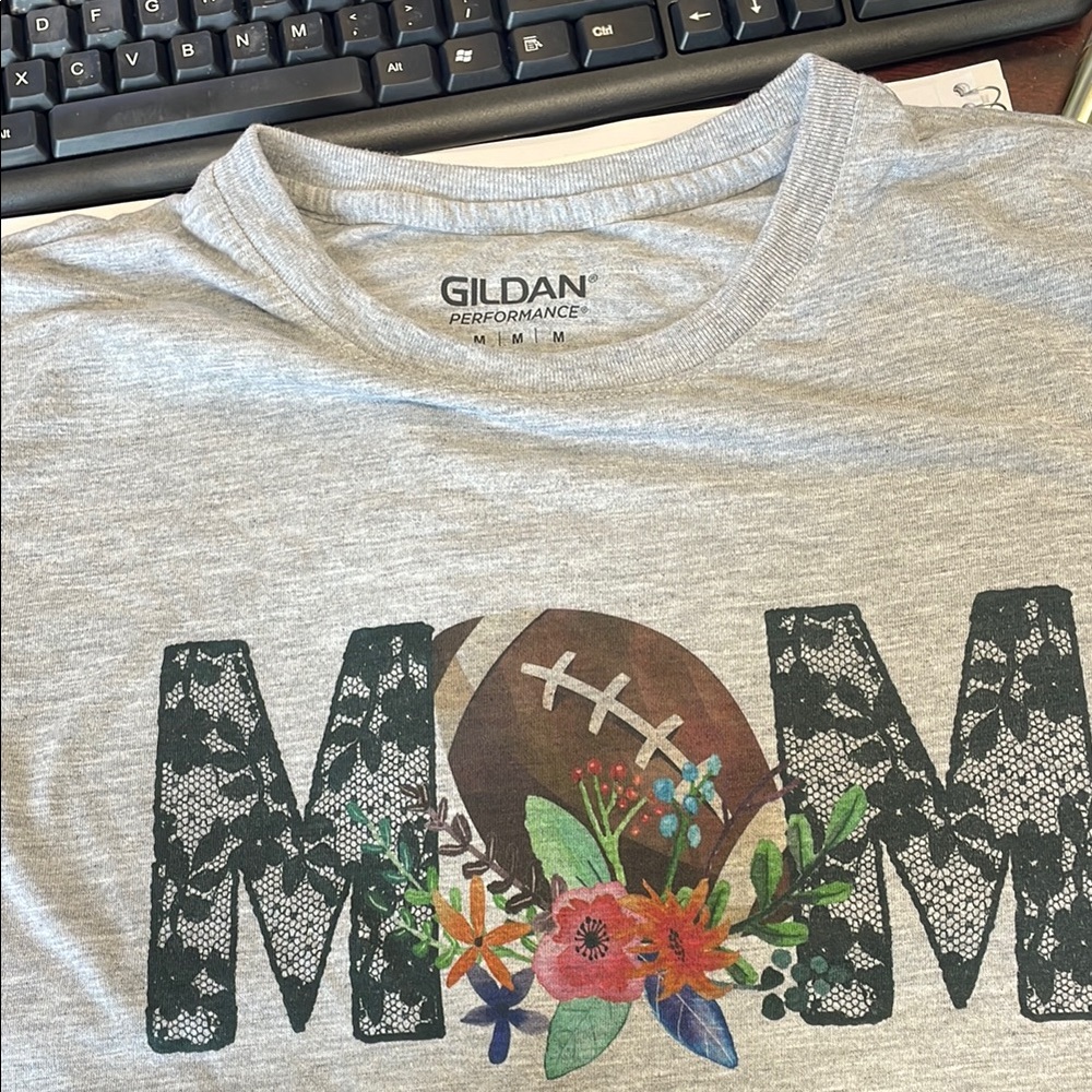 Gildan Gray Short Sleeve Tee with Floral Football Design